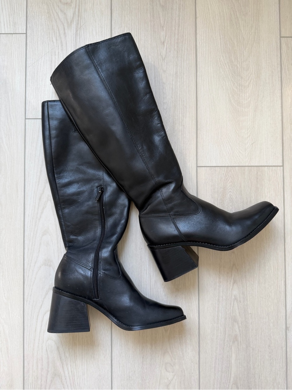 Vince Camuto Sangeti 2 Black Leather Knee High Boots Square Toe